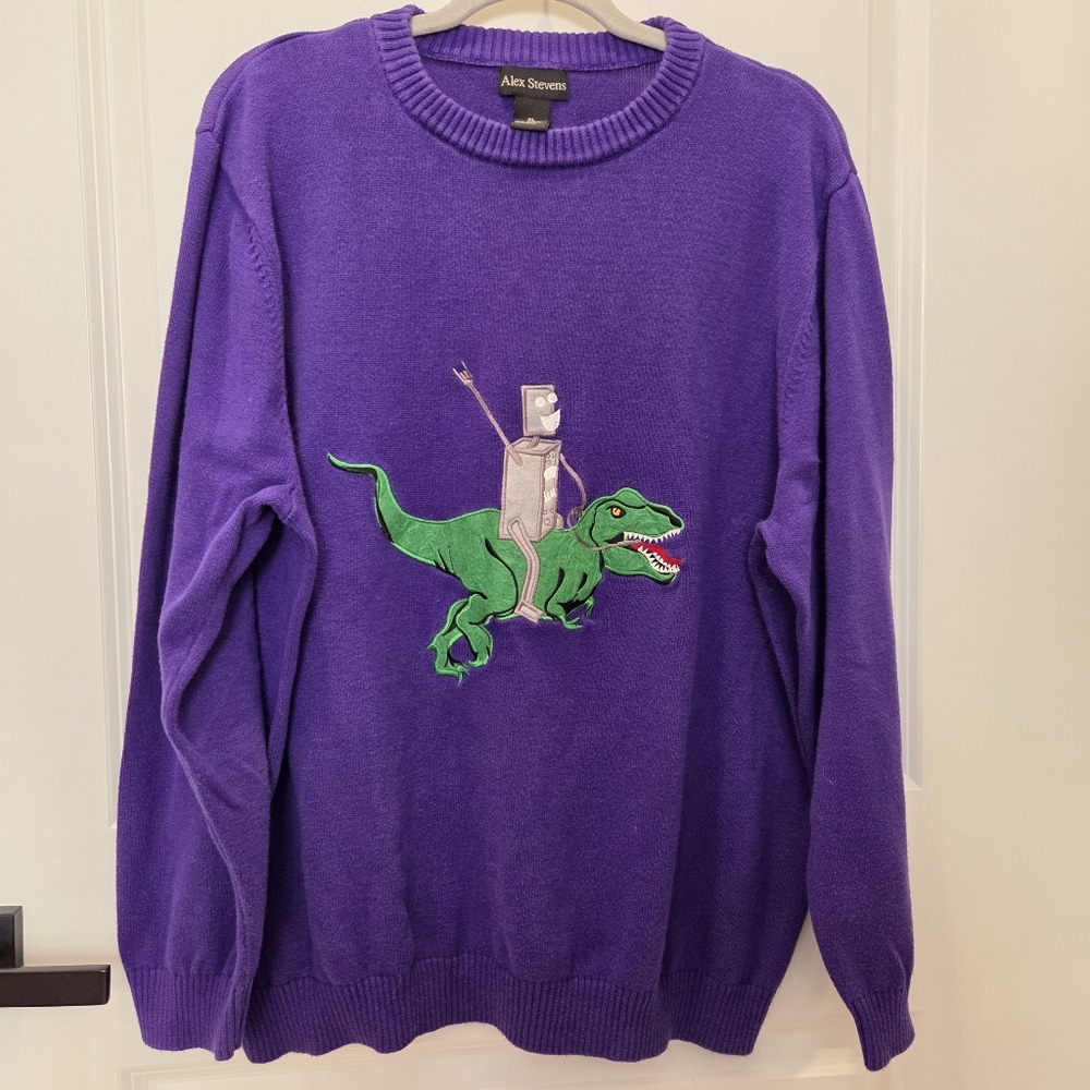 SOLDAlex Stevens Purple Dino Mens Sweater XL